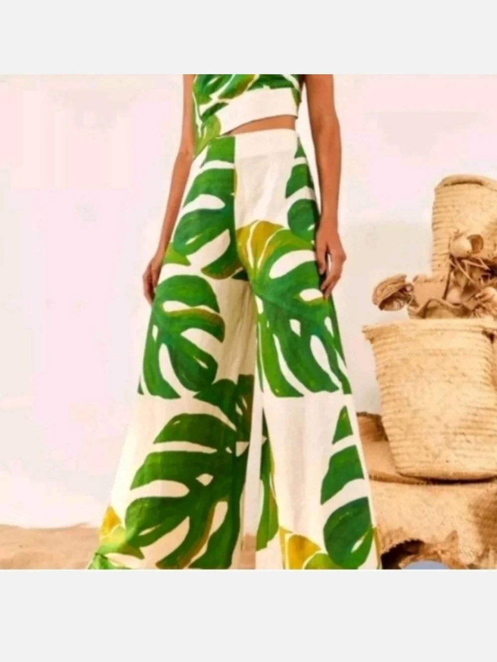 FARM Rio Green Tropical-Print One-Shoulder Jumpsuit
